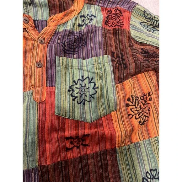 Rare Karma Circle USA Handmade Patchwork Shirt Men XXL 2XL Kurta reyn spooner - Picture 6 of 7
